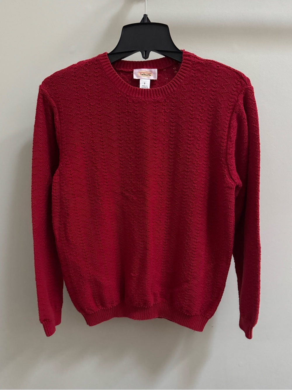 Vintage Red Textured Knit Crewneck Sweater Size S Talbots